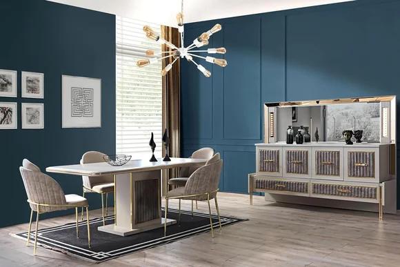 Luxur Esszimmer Set Esstisch 6x Stühle Anrichten mit Spiegel 8 tlg