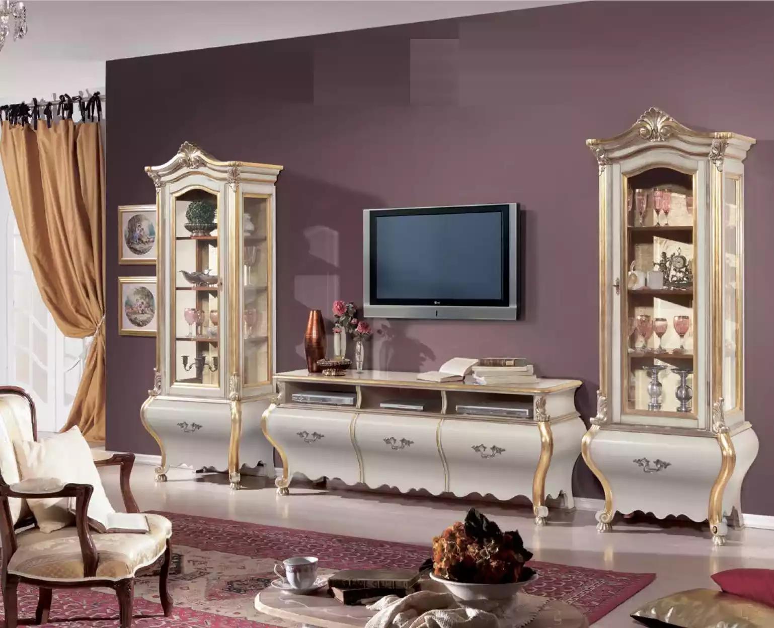 Klassische Wohnzimmer Wohnwand Schränke Vitrine Luxus Set Holzmöbel 3tlg