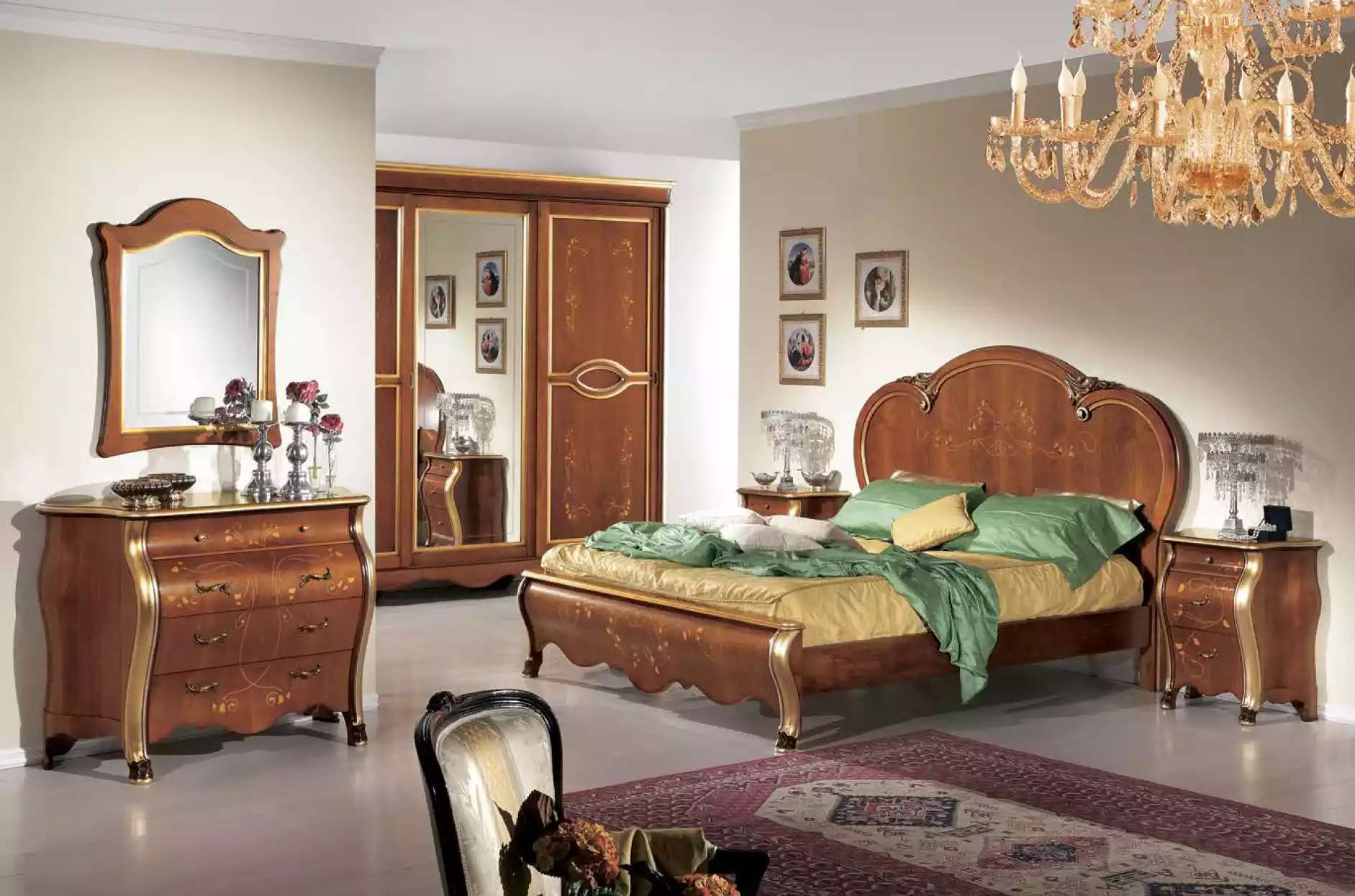Komplettes Schlafzimmer Set Bett 2x Nachttische Kleiderschrank Kommode