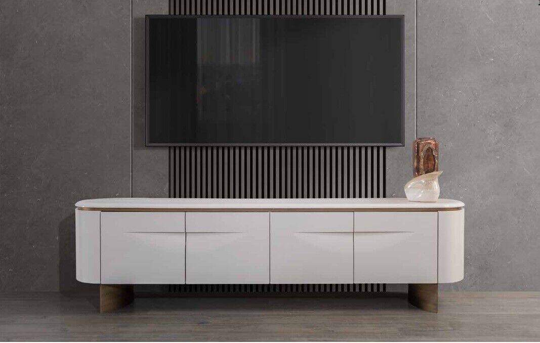 TV Ständer stilvoll RTV Lowboard Wohnwand Sideboard Weiß Holz Modern Design
