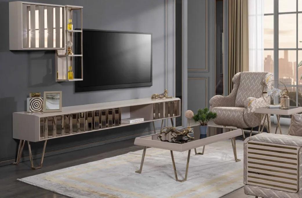 TV Ständer RTV Wandregale Couchtisch Beige Modern Wohnzimmer Set 3tlg