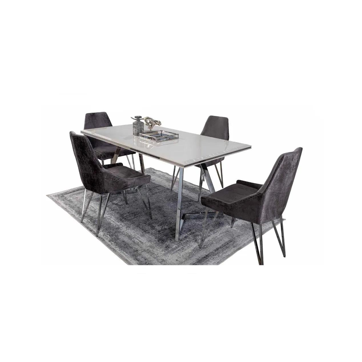 Komplett Set Esstisch 4x Stühle Esszimmer Set Ess Gruppe Metall Tisch