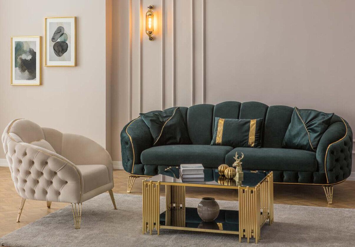 Modern Wohnzimmer Set Sofa 3 Sitzer Sessel Textil Sessel Wohnzimmer Neu