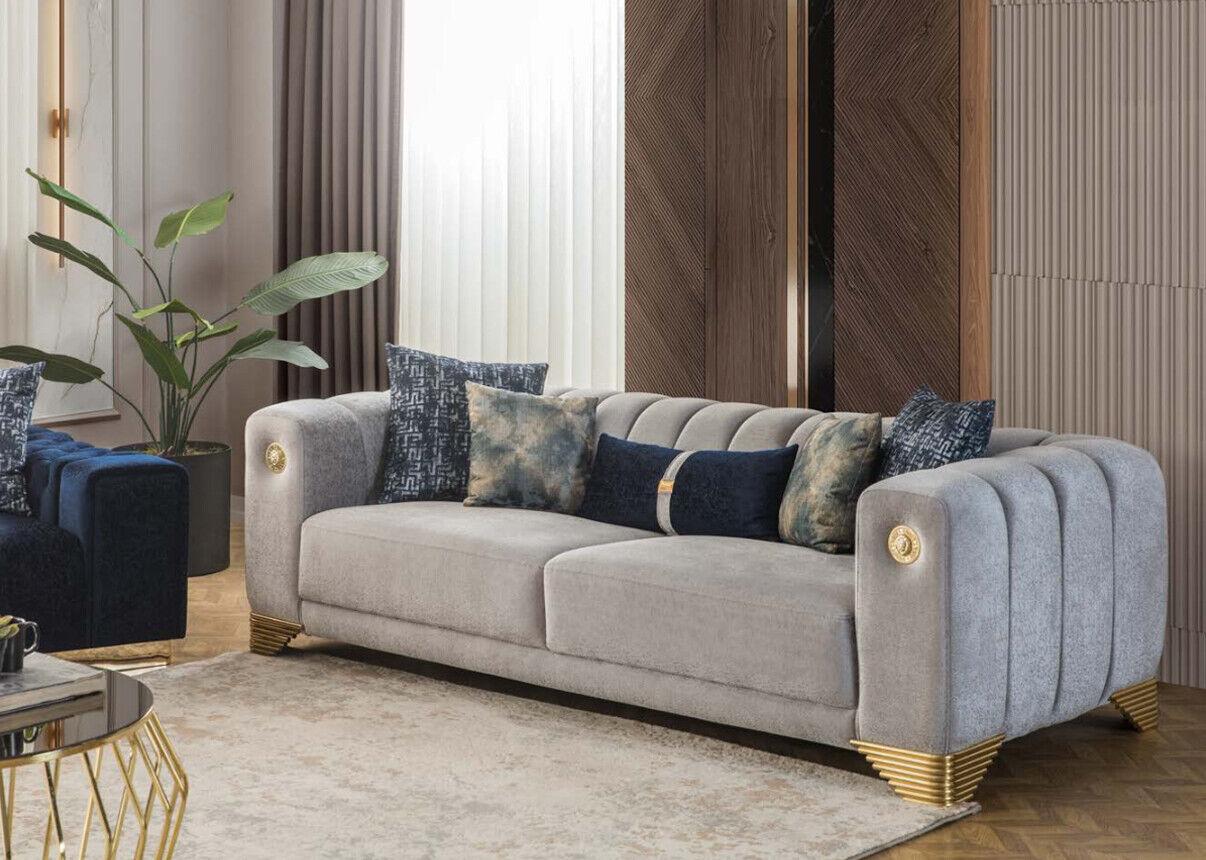 Polstersofa x2 3-Sitzer Sofas Textil Sitz Design Sofas Modern Neu
