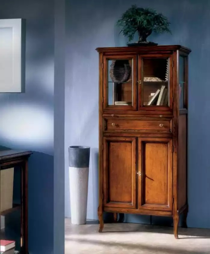 Klassische Schrank Möbel Braun Vitrine Vitrinenschrank Glasschrank Neu