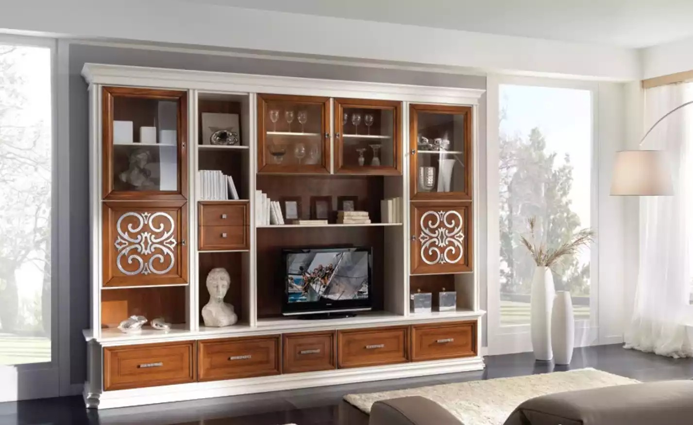 Wohnzimmer Wandregal TV Schrank Wandschränke Holz Wohnzimmer Möbel Neu