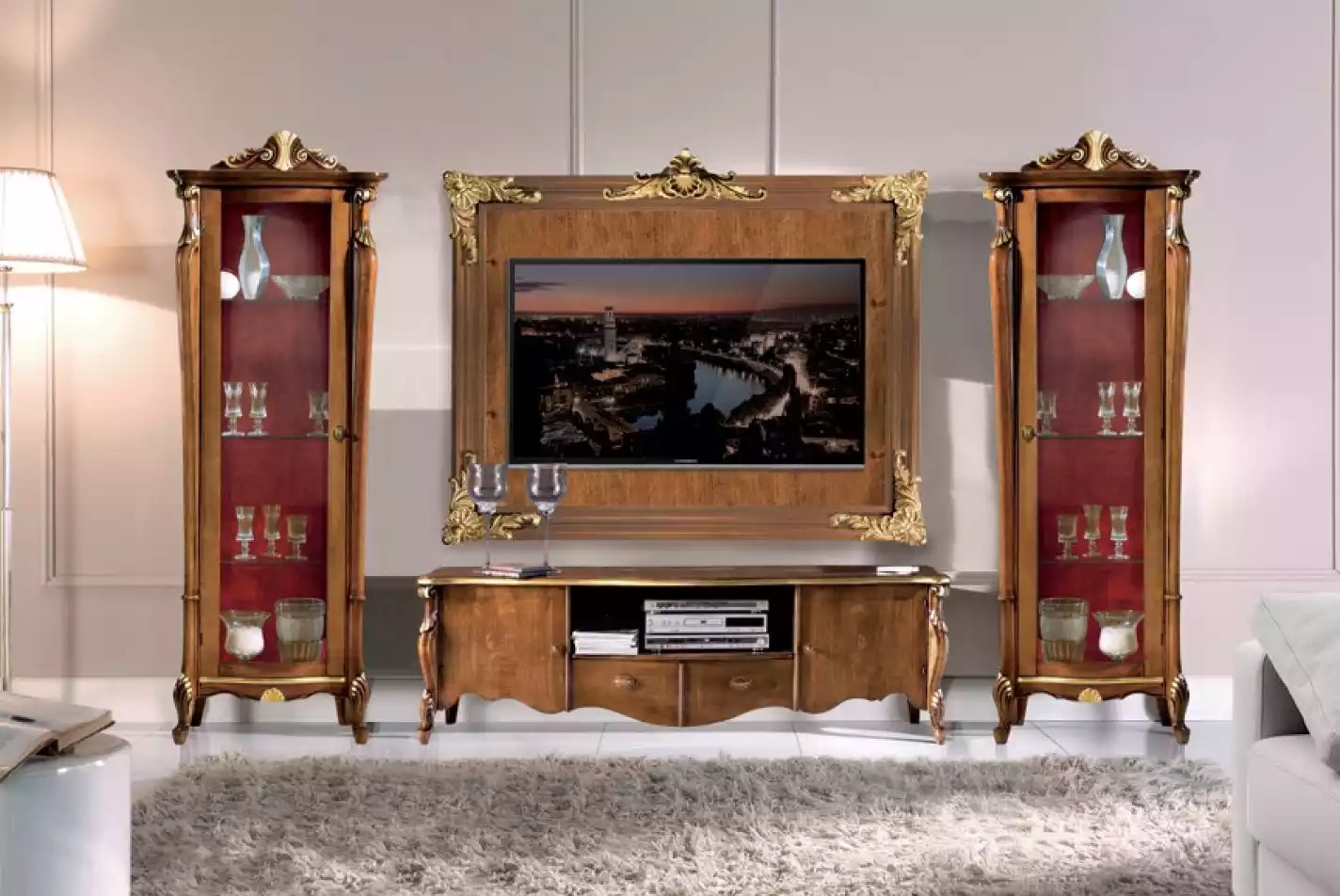 Wohnwand Set 4lg. Wohnzimmer rtv Vitrine Regal Luxus Klassische Neu