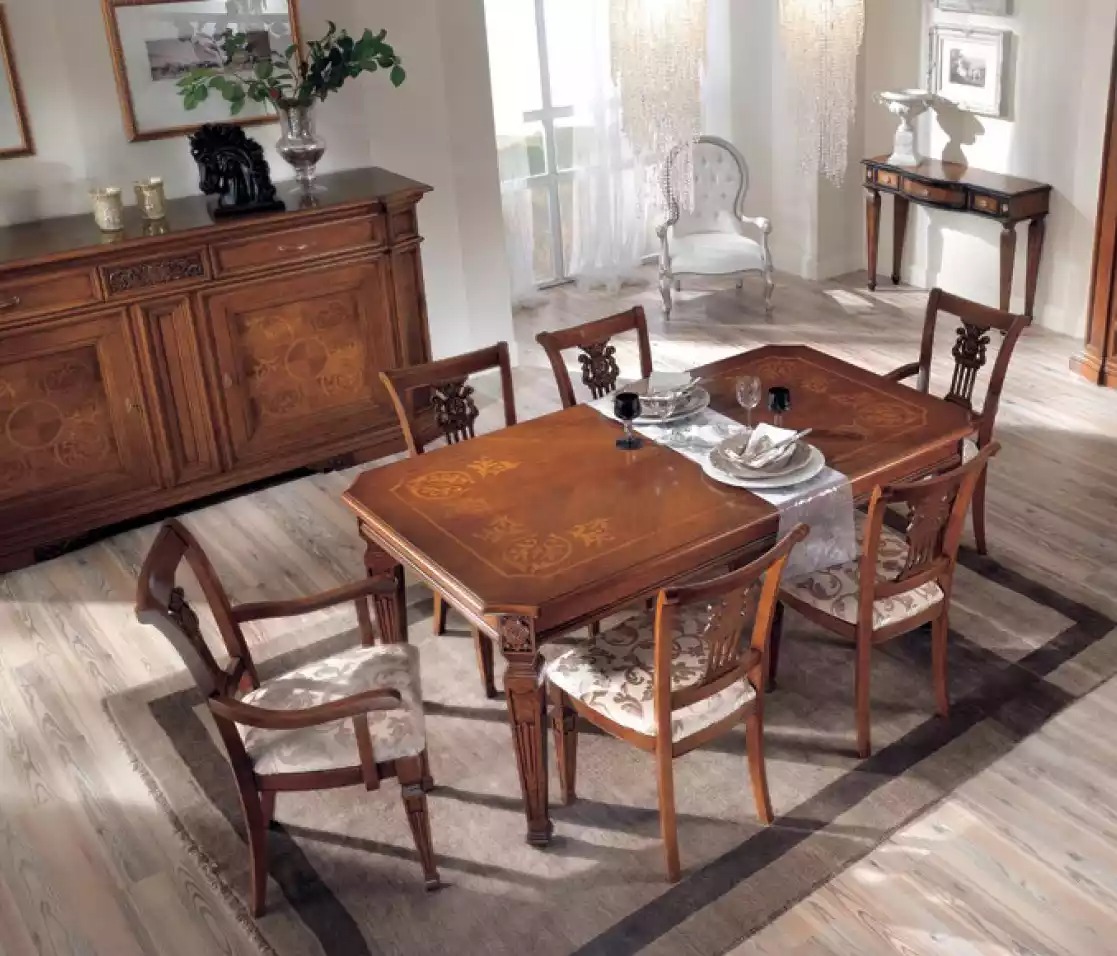 Klassischer Esstisch Tisch Holz Esszimmer Garnitur Braun Tische Neu