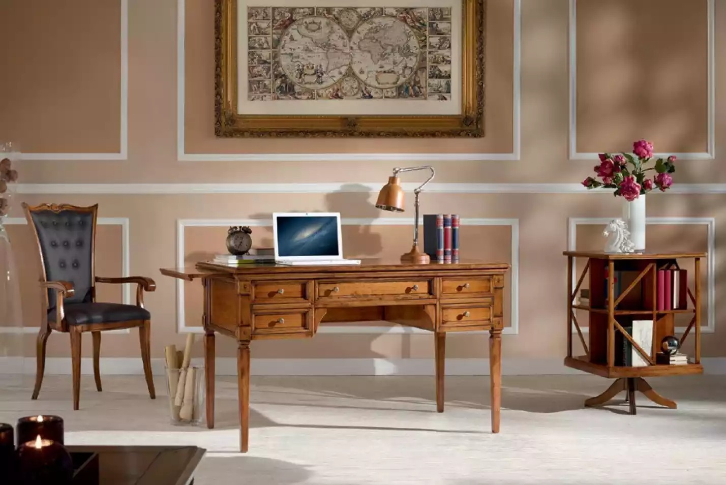 Klassische Büro Einrichtung Schreibtisch Bücherregal 3 tlg Holzmöbel
