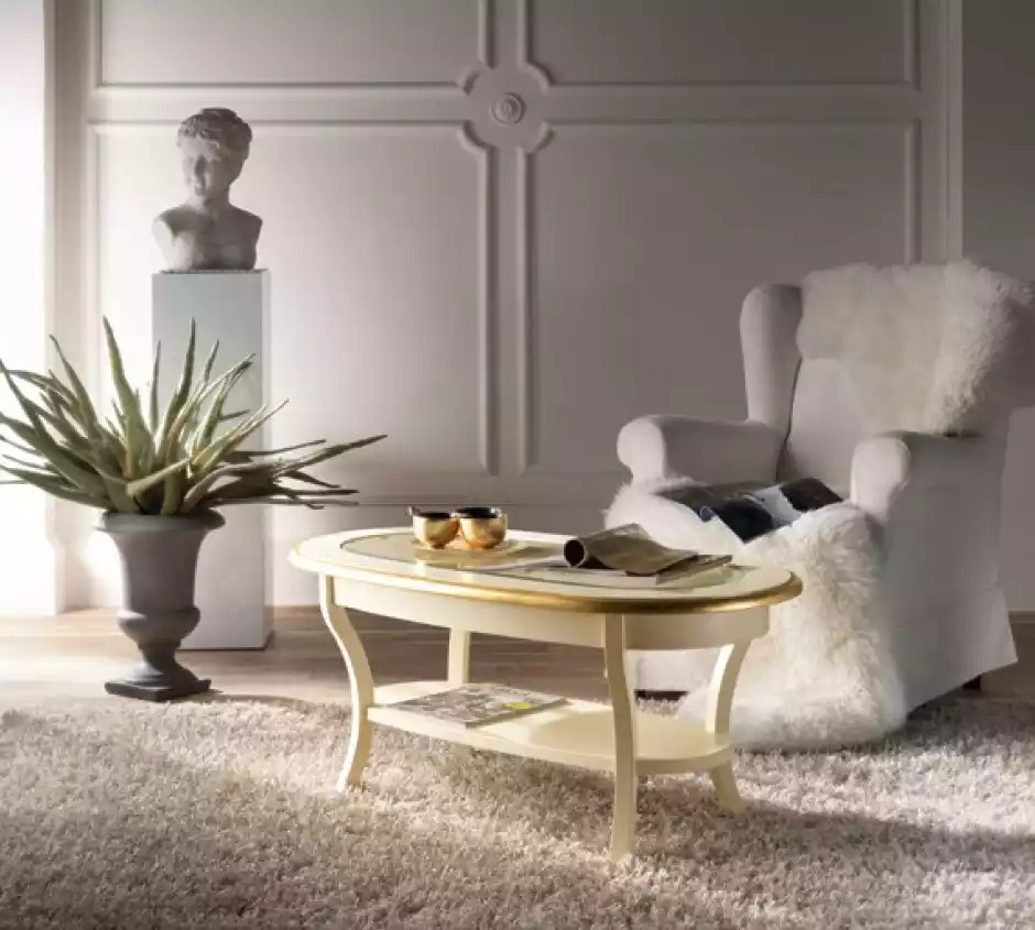 Klassischer Luxus Designer Couchtisch Wohnzimmer Holz Möbel Weiß