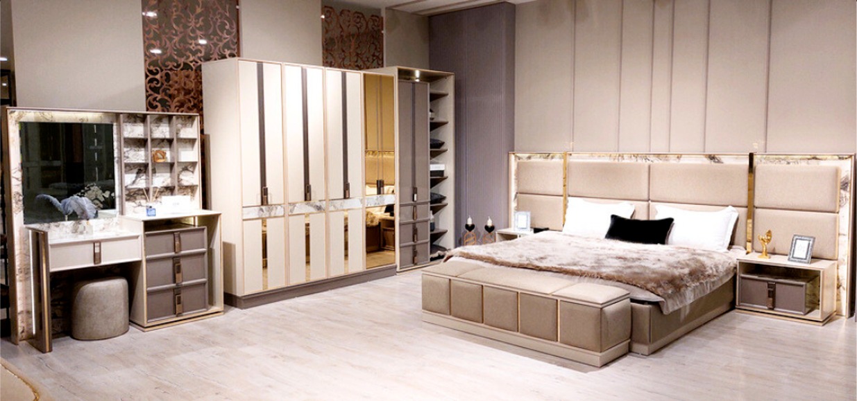 Schlafzimmer Set 6tlg Luxus Bett 2xNachttische Modern Schrank Schminktisch