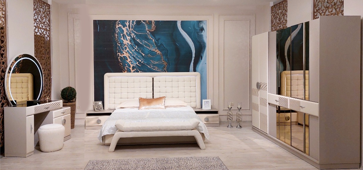 Luxus Schlafzimmer Set 6tlg Komplettes Zimmer Möbel Bett Nachttisch Schrank Bank