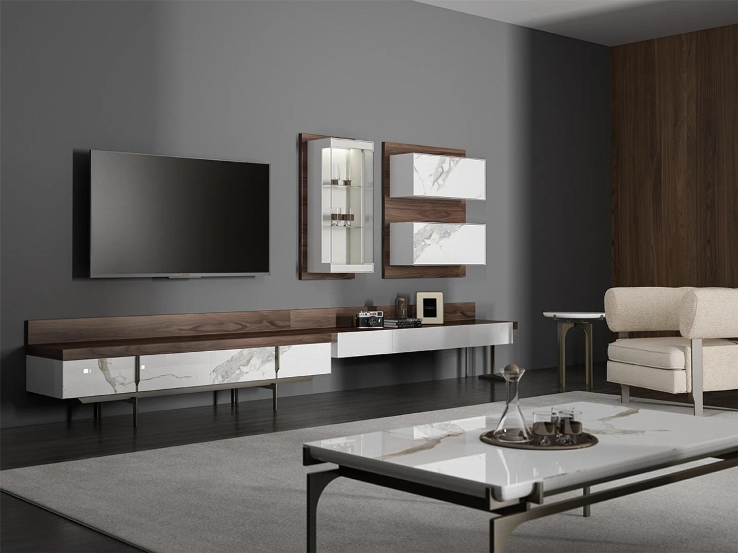 Wohnwand tv Ständer Sideboard Wandschrank Modern Wohnzimmer Hänge Vitrine Holz