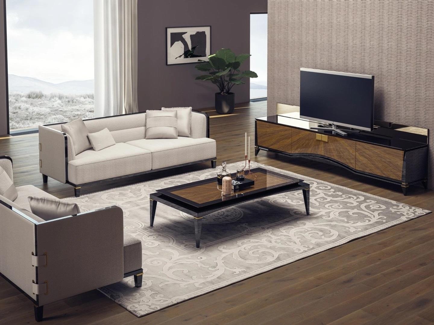 Polstermöbel Sofa Couch Designer 2x Dreisitzer Sofas Modern Weiß Einrichtung