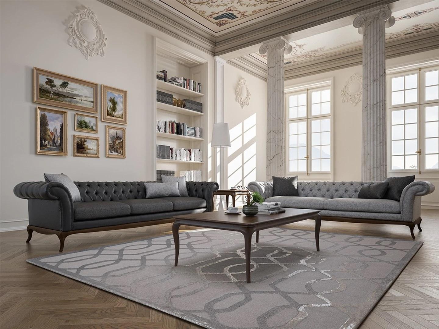 Modern Wohnzimmer Set 4tlg Grau Sofa Couch Designer Holz Couchtisch Neu