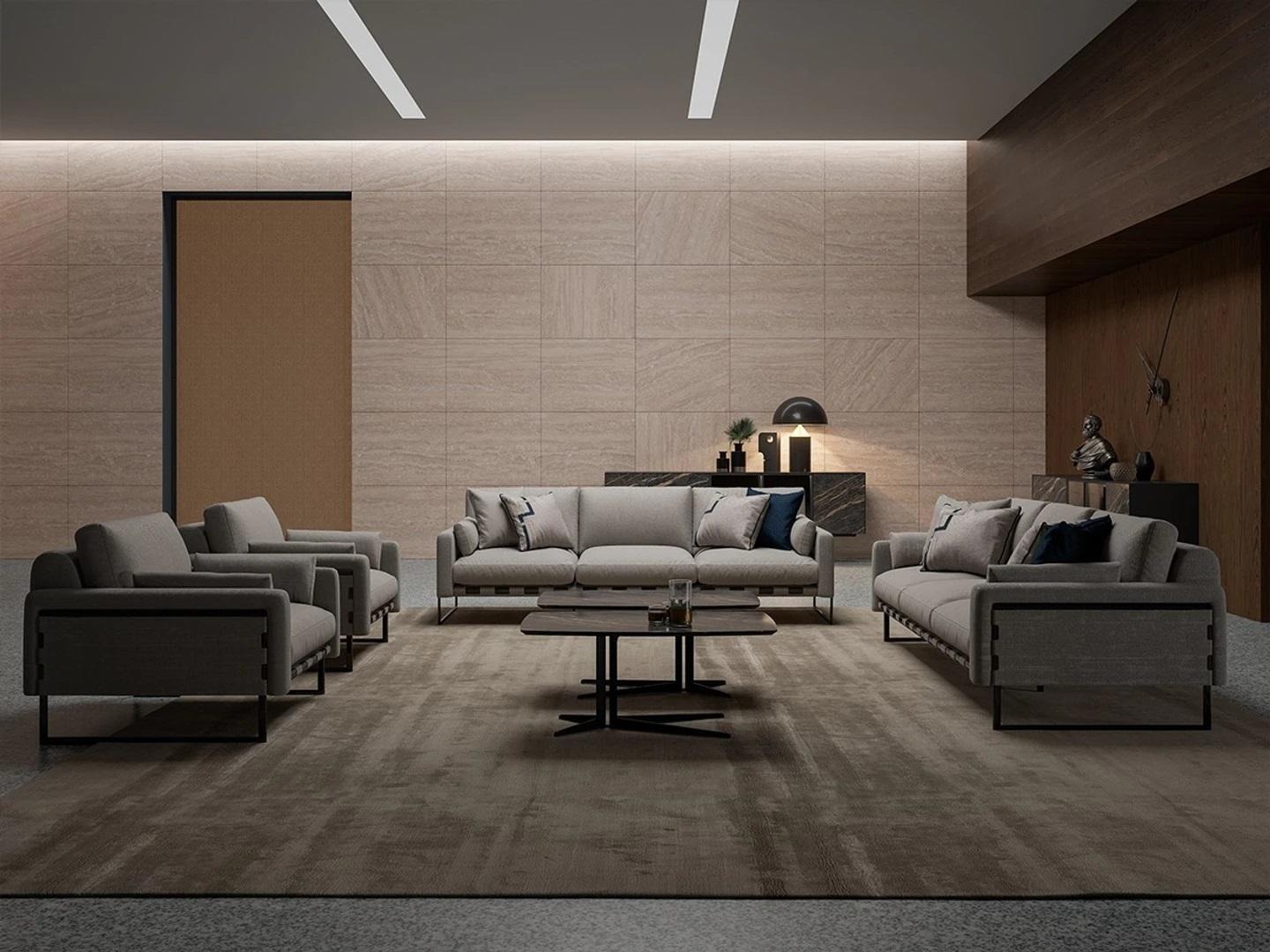 Beige Sofagarnitur Wohnzimmer Holz 2x Couchtisch 2x Sofa Dreisitzer Polstermöbel