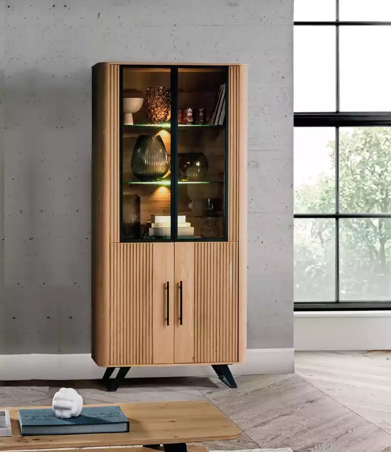 Vitrine Möbel Wohnzimmer Schrank beige Glasvitrine Schränke