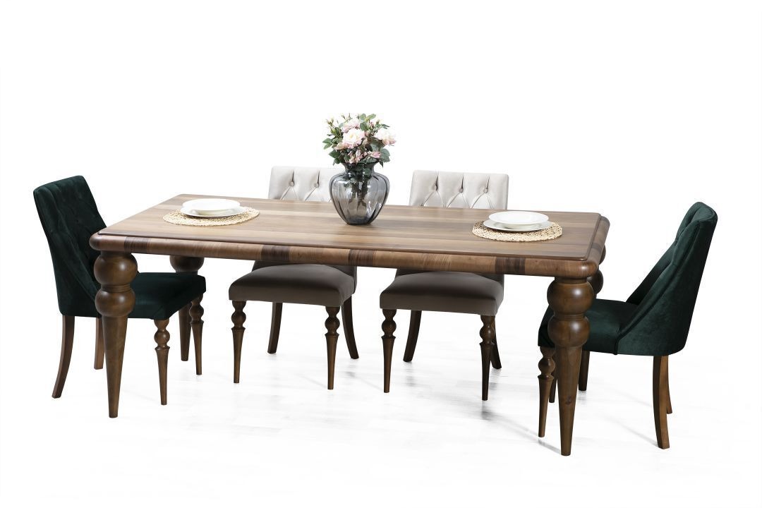 Klassische Esszimmer Holz Garnitur Esstisch 6x Polster Stühle 7tlg Set