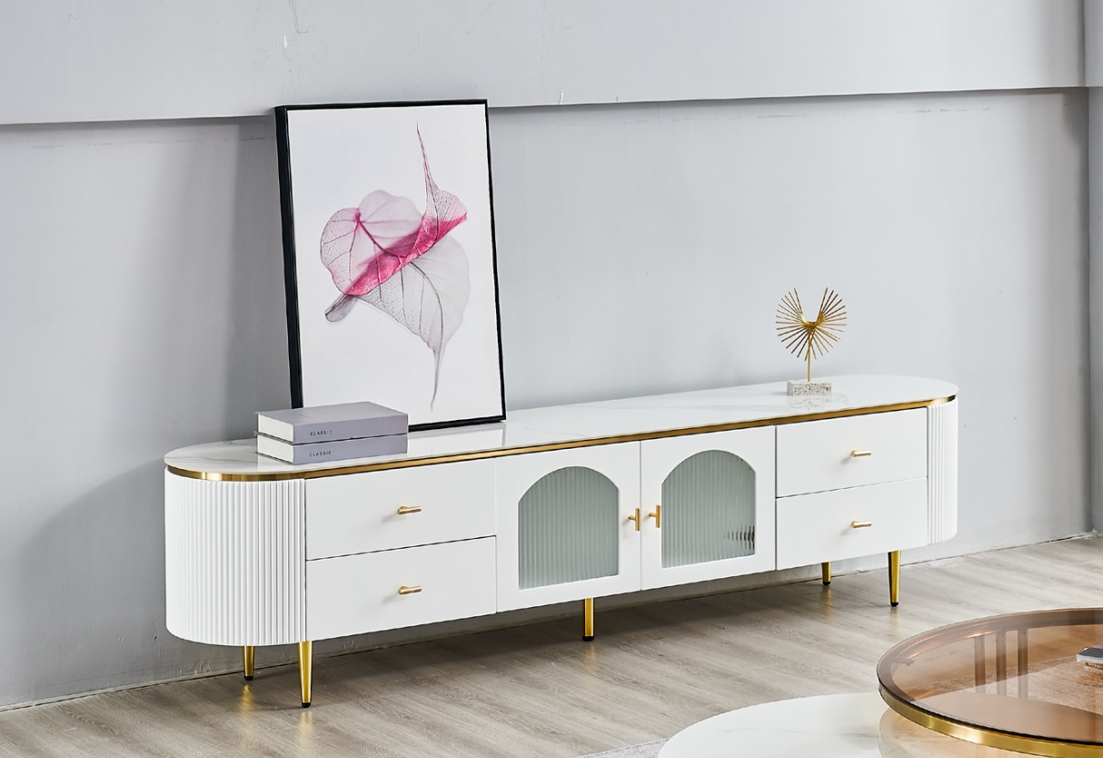 Ovaler Fernseh Ständer rtv Lowboard tv Sideboard Wohnzimmer Holz Möbel