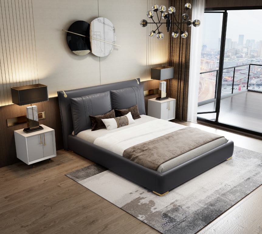 Luxus Bett Betten Modern Doppelbett Grau Bettrahmen Schlafzimmer Neu