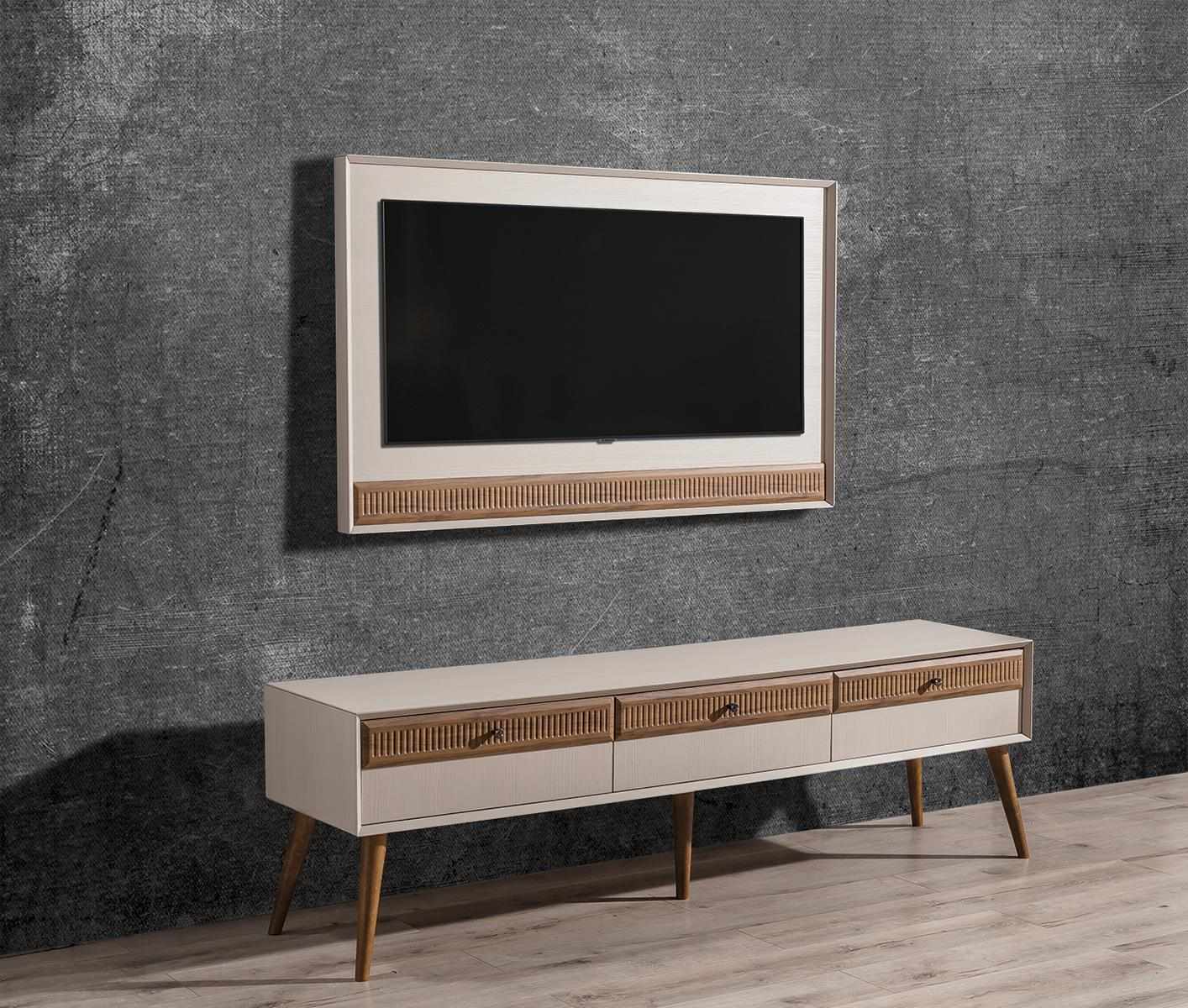 Garnitur Wohnwand TV Ständer RTV Lowboard Sideboard TV-Rahmen Holz Weiß
