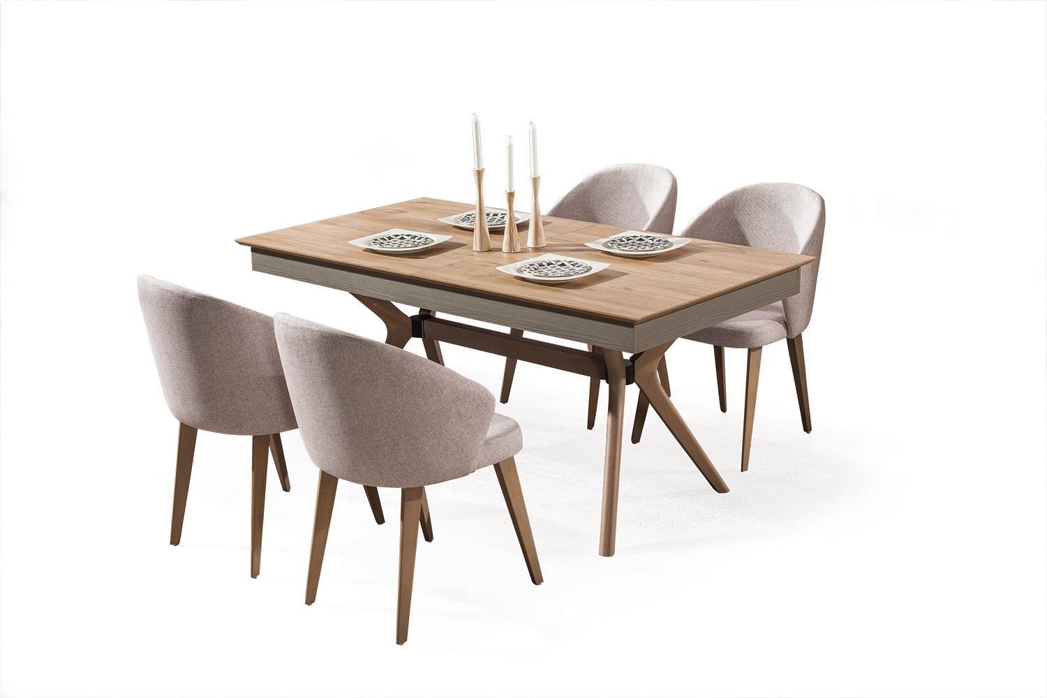 Luxus Esszimmer set Esstisch 4x Stühle Textil Essgruppe Modern Garnitur