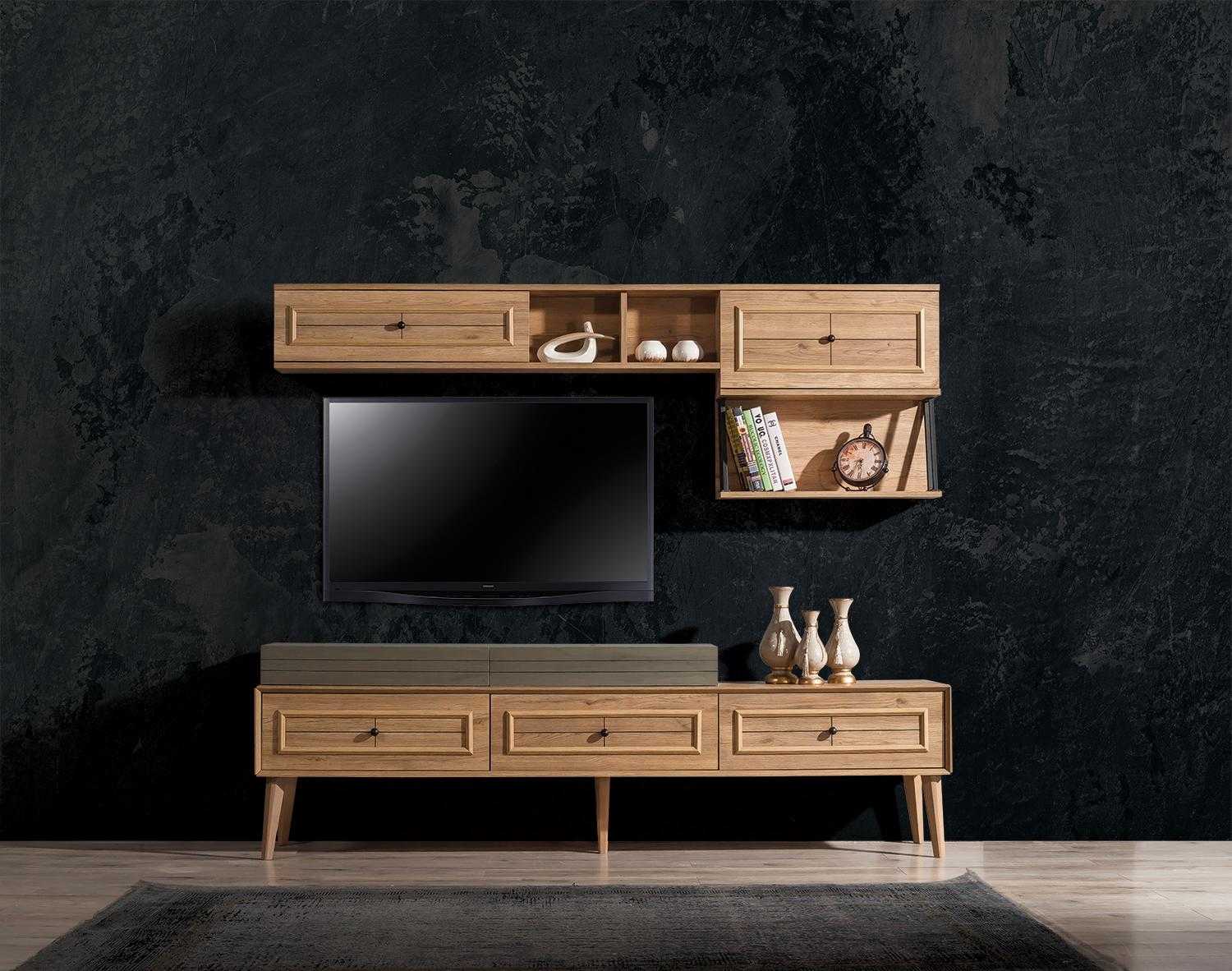 Wohnwand TV Ständer Wandschrank RTV Lowboard Braun Holz Sideboard Moderne