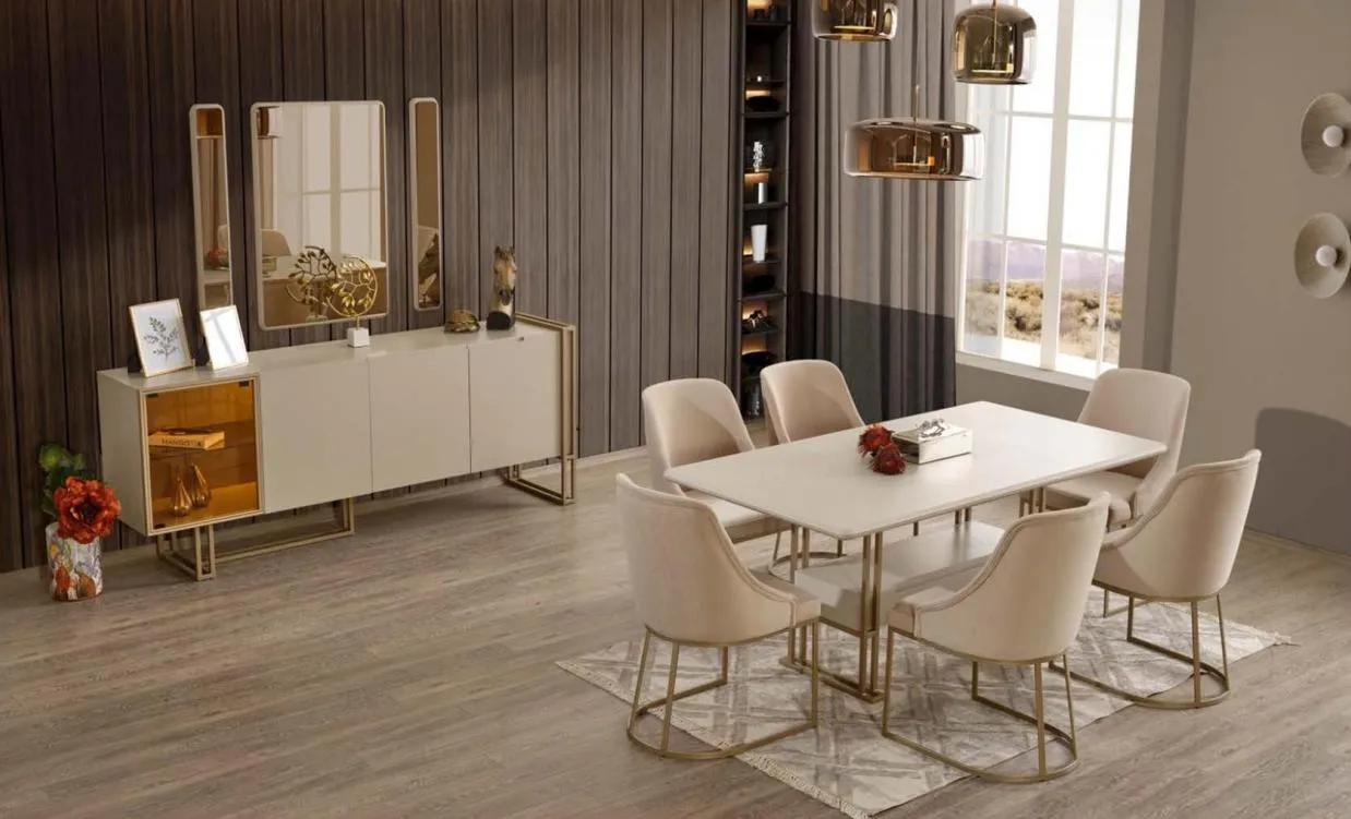 Esszimmer Set Esstisch + 6x Stühle + Sideboard + 3x Spiegel 11tlg