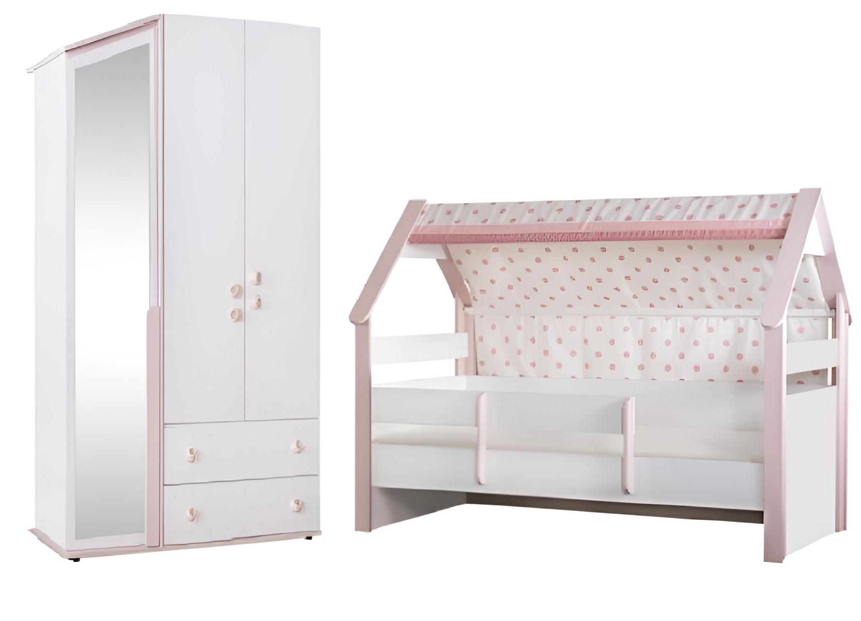 Kinderzimmermöbel - Schrank und Kinderbett Rosa 2tlg Kinderzimer Set