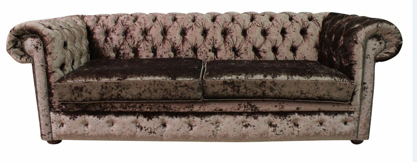 Braune Chesterfield Stoff Polster Dreisitzer Wohnzimmer Couch Design
