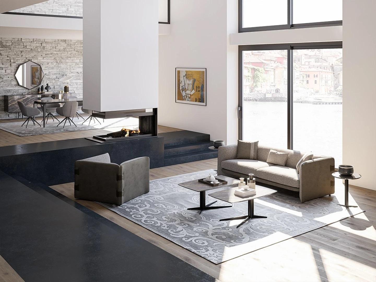 Komolett Set 6tlg Dreisitzer Sofa Neu Sessel 2x Couchtisch Holz 2x Beistelltisch