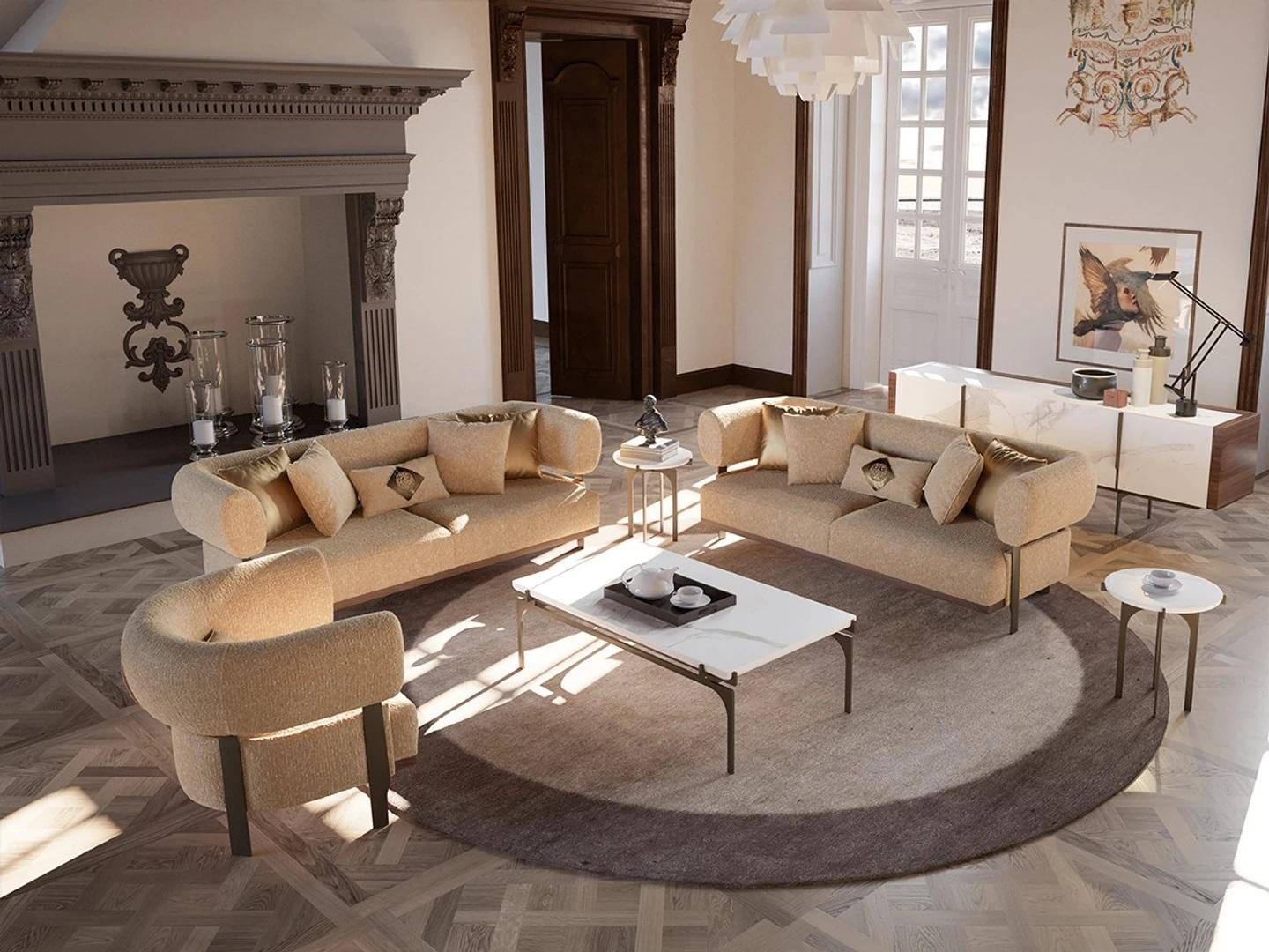 Beige Sofagarnitur Design Polstermöbel Wohnzimmer Set 6tlg Einrichtung