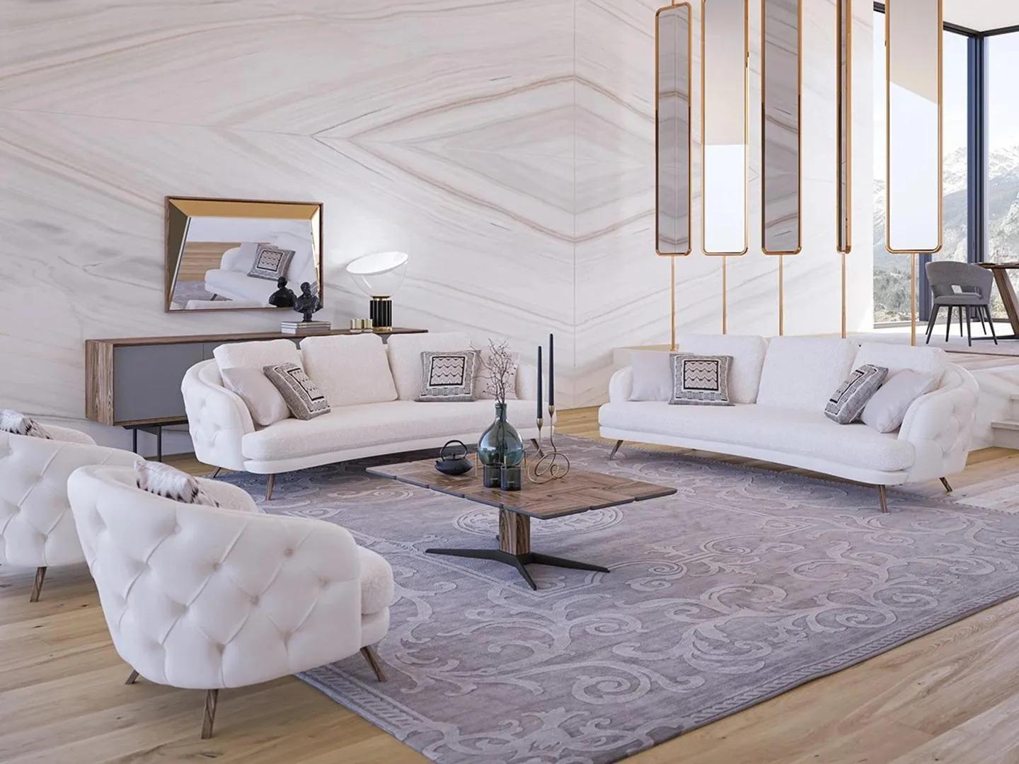 Modern Design Möbel Polstermöbel Dreisitzer Sofas 2x Sessel Couchtisch