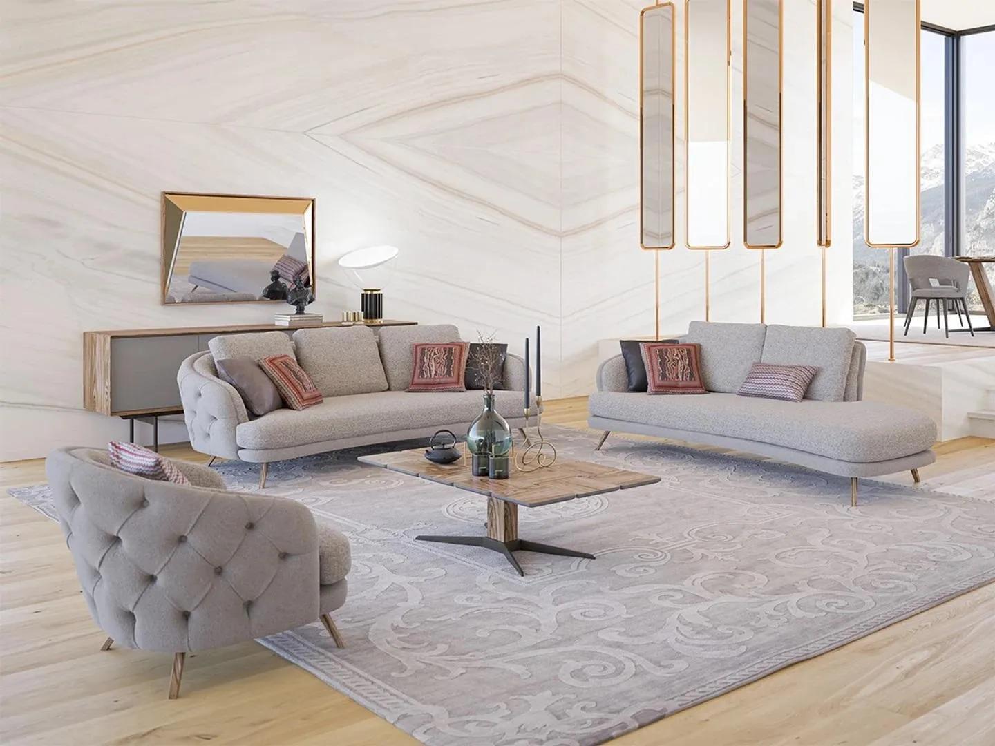 Polster Wohnzimmer 4tlg Garnitur Chesterfield Dreisitzer Sofas Sessel