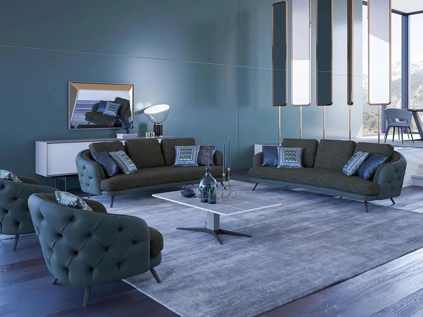 Wohnzimmer Braun Sofagarnitur 2x Dreisitzer Sofa 2x Sessel Couchtisch