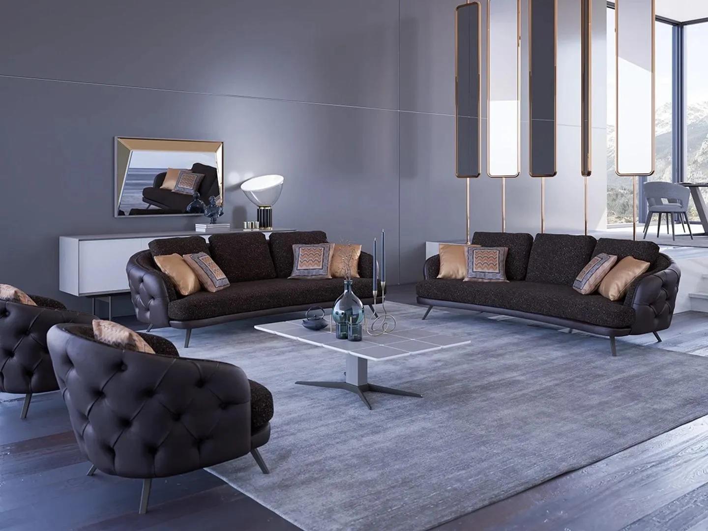 Komplett Polstermöbel Modern Chesterfield Wohnzimmer Dreisitzer Sofas
