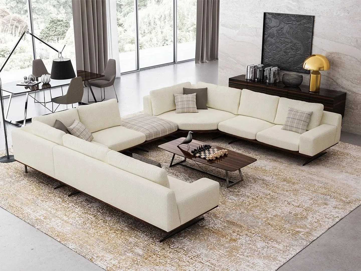 Komplett Sofa U-Form Stoffsofa Couch Wohnzimmer Design Couchtisch