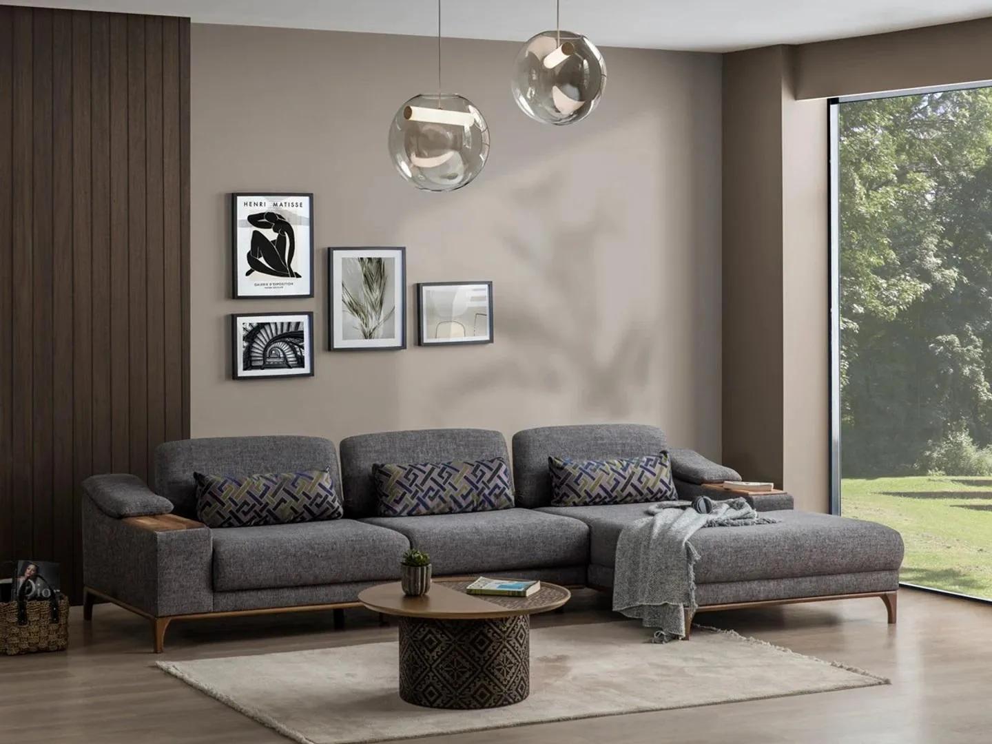 Wohnzimmer Luxus Grau Ecksofa L Form Polstermöbel Textil Garnitur