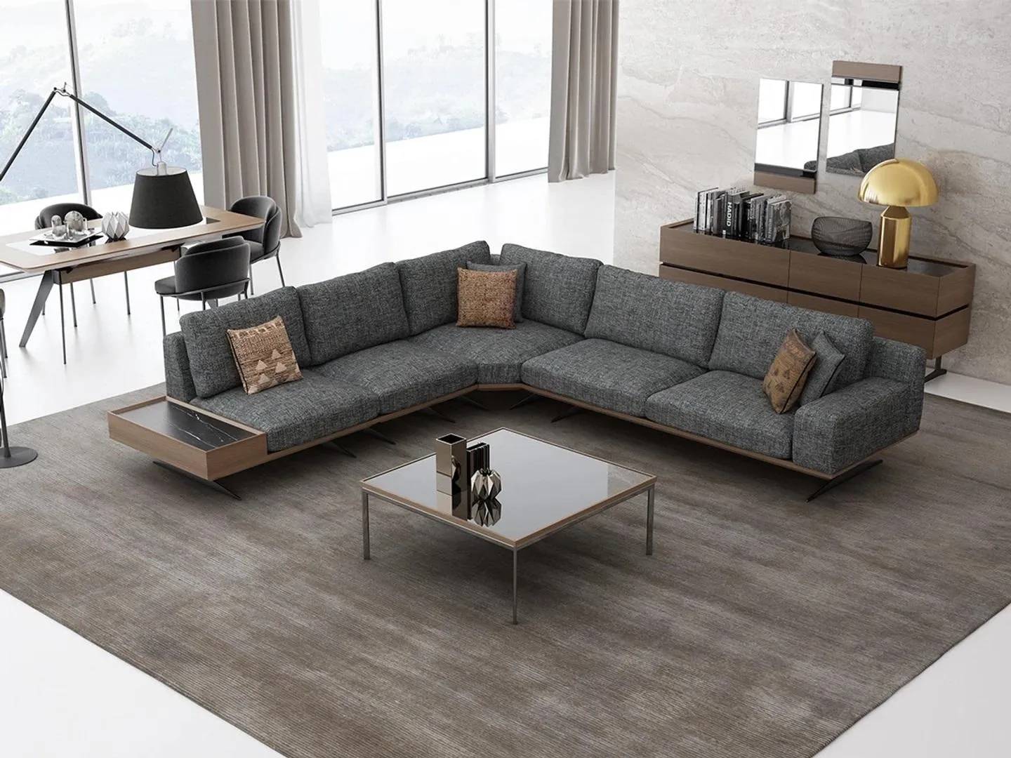 Grau Sofa L FormWohnzimmer Set 2tlg Couchtisch Ecksofa Polstermöbel