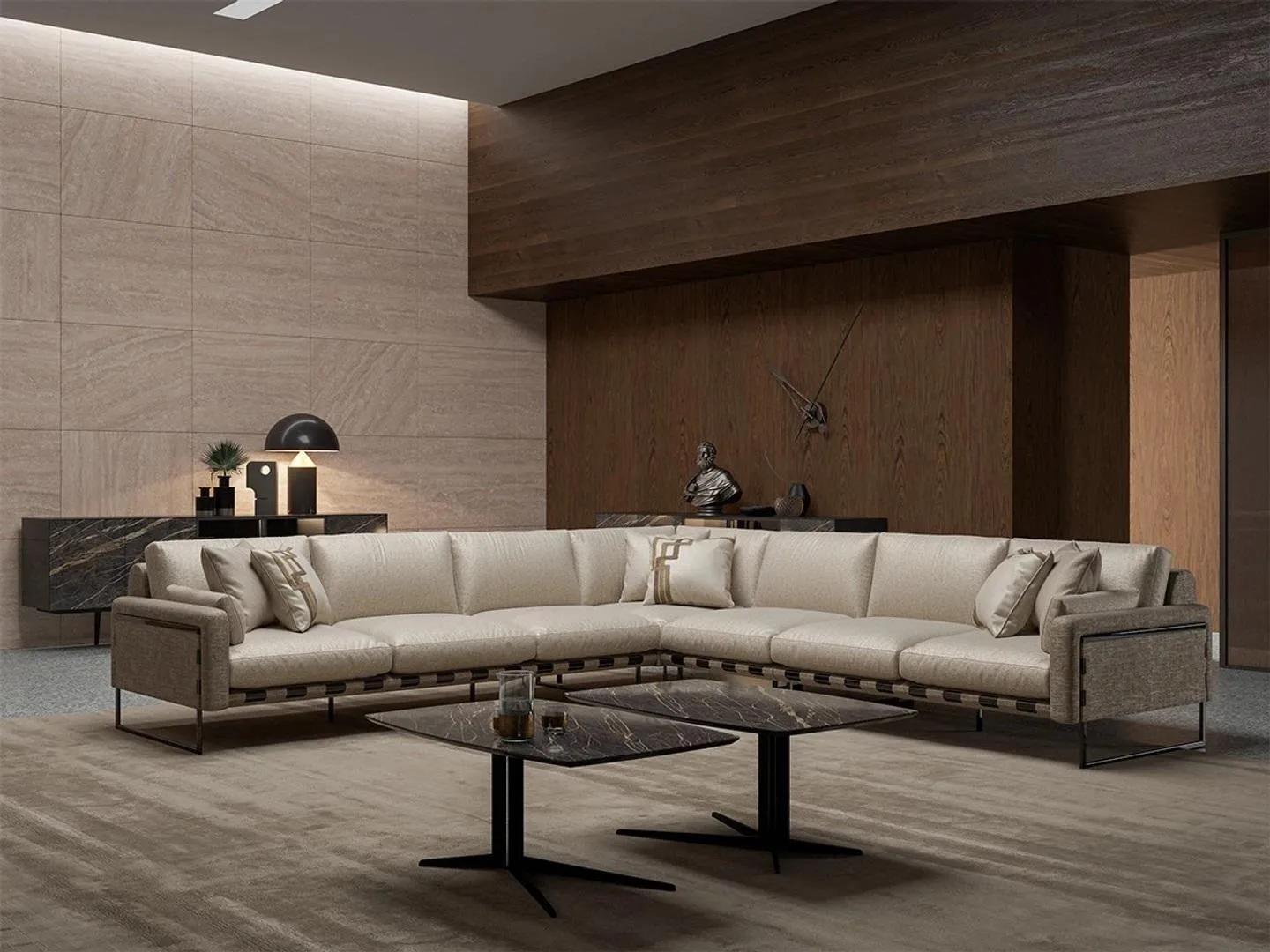 Luxus Ecksofa Couch Wohnzimmer Sofa L Form Garnitur 2x Couchtisch