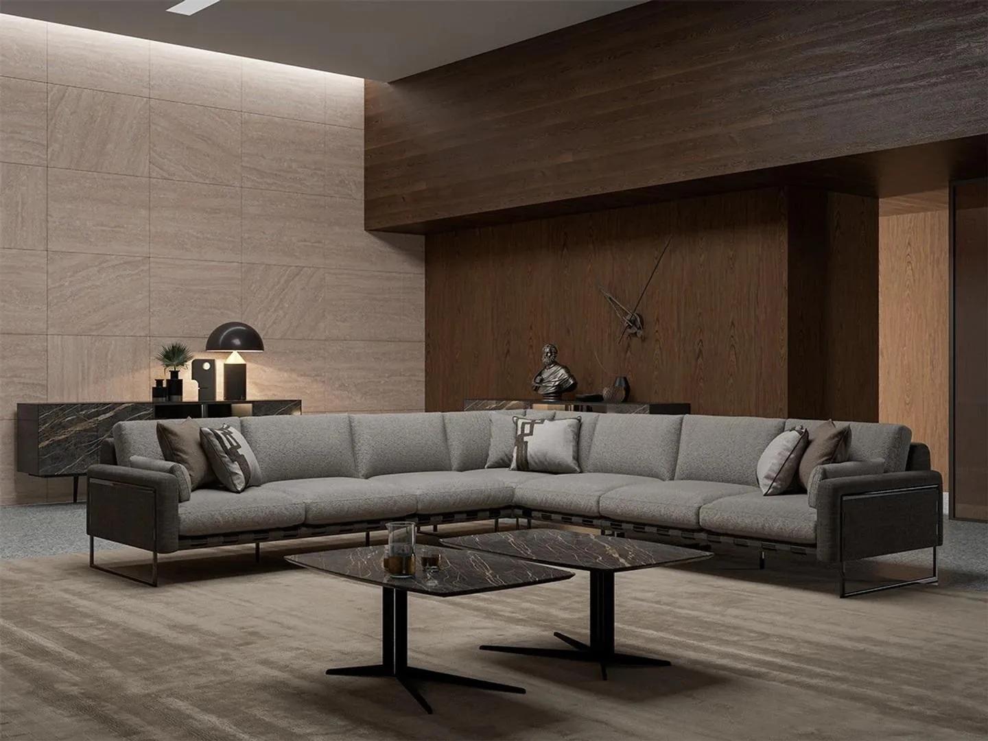 Grau Polstermöbel Ecksofa L-Form Wohnzimmer Garnitur Couchtisch