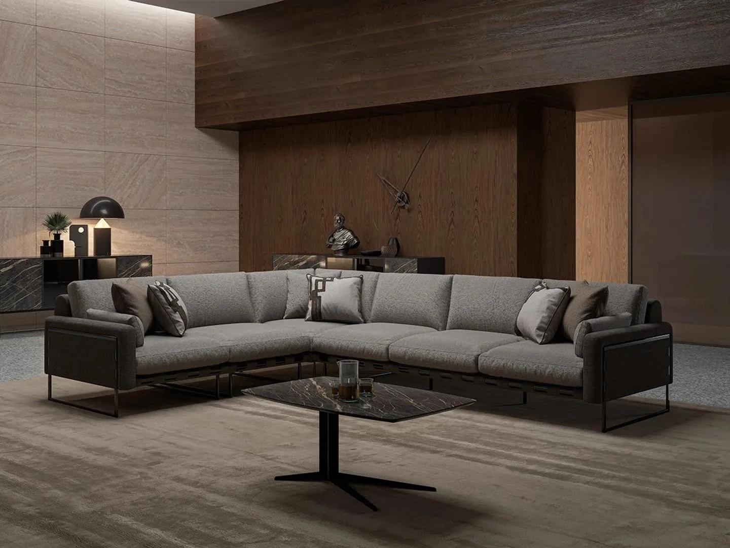 Grau Garnitur Wohnzimmer Sofa Ecksofa L-Form Einrichtung Couchtisch