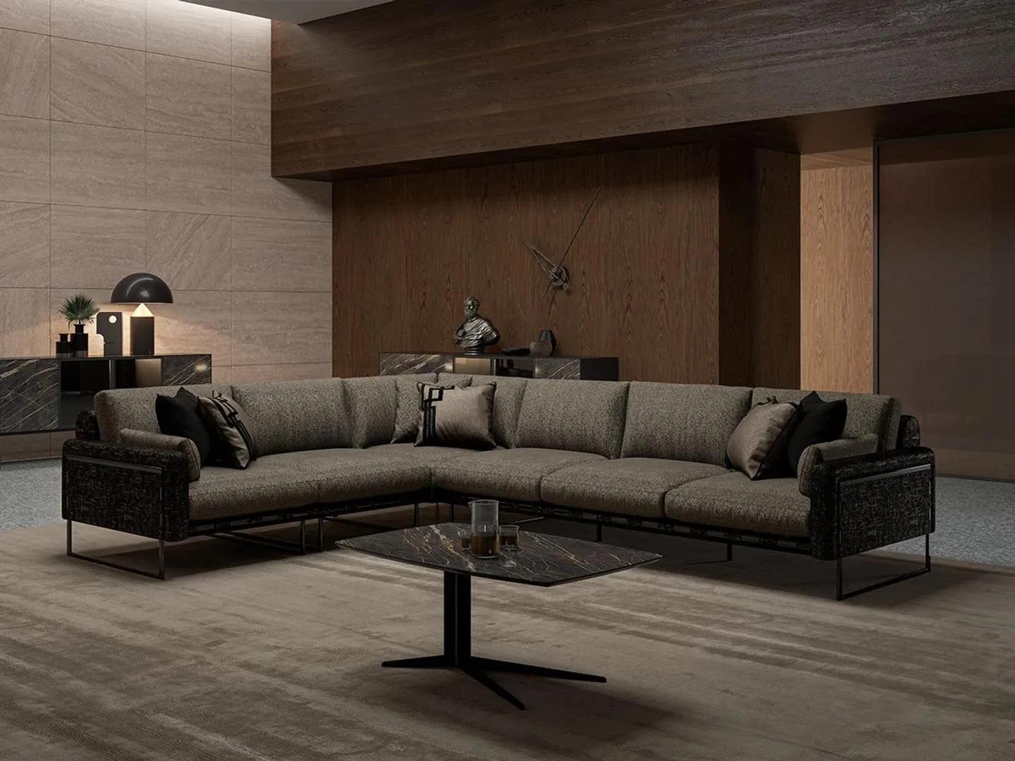 Design Möbel Wohnzimmer Braun Ecksofa L-Form Luxus Couchtisch