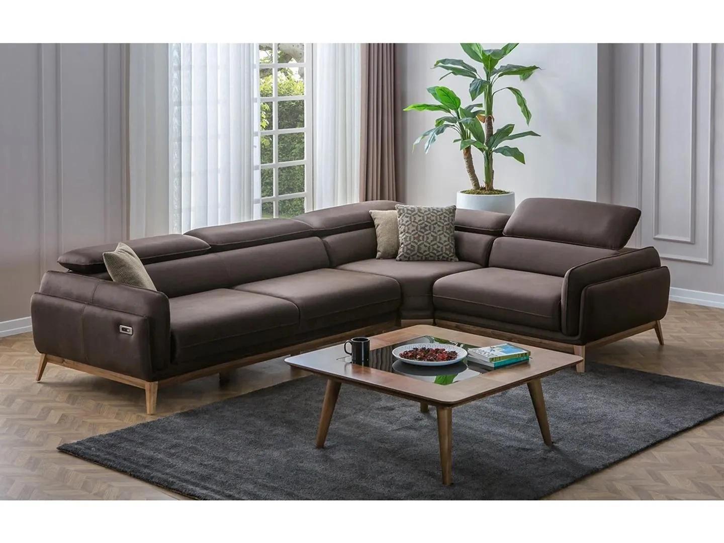 Luxus Komplett Wohnzimmer Leder Ecksofa L-Form Garnitur Couchtisch