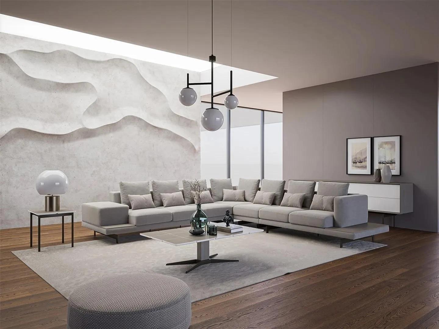 Wohnzimmer Grau Polstermöbel Ecksofa L-Form Couchtisch Beistelltisch
