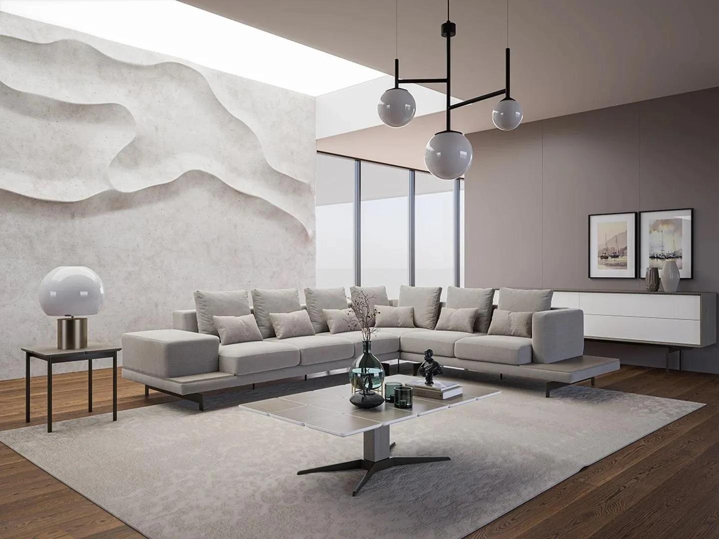 Polstermöbel Grau Sofa Couch L-Form Ecksofa Wohnzimmer Couchtisch