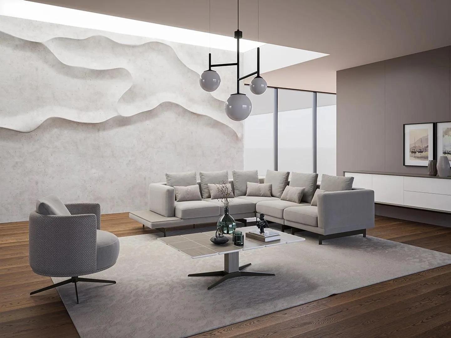 Polstermöbel Ecksofa L-Form Wohnzimmer Grau Sofa Couch Couchtisch