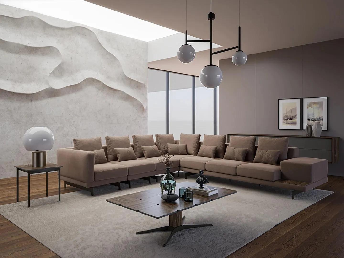 Luxus Designer Komplett Sofa Couch L-Form Einrichtung Holz Couchtisch