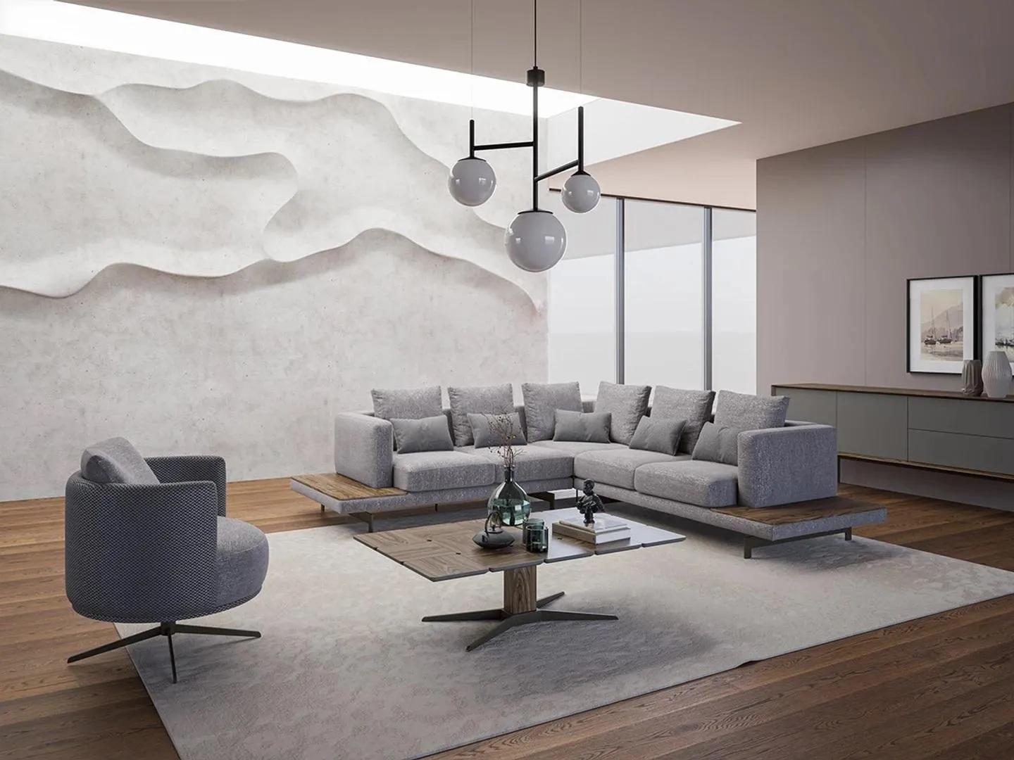 Wohnzimmer Garnitur 2tlg Textil Sofa Couch L-Form Neu Couchtisch Luxus