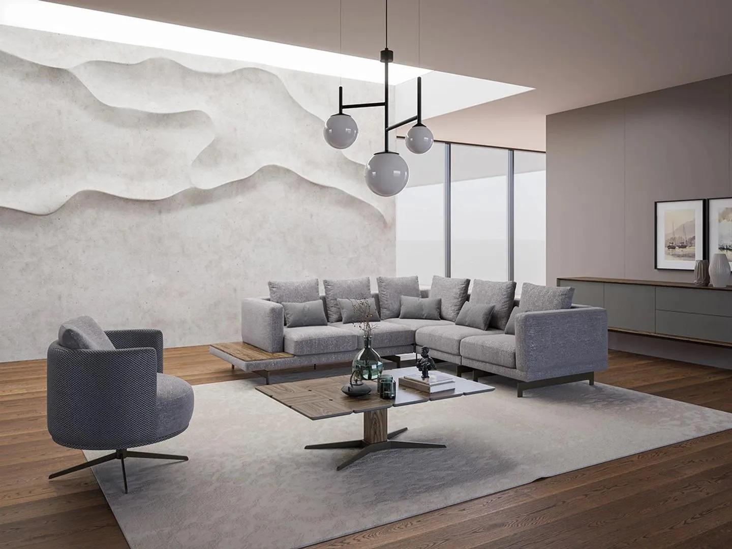Luxus Garnitur Textil Polstersofa L-Form Möbel Wohnzimmer Couchtisch
